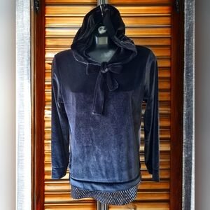 SEMENTA Black & Silver Metallic Velvet Hooded "Layered" Top with Bow